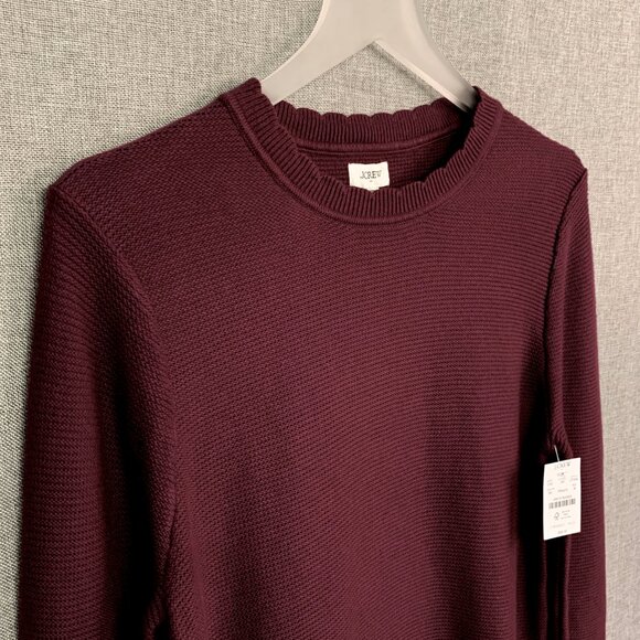 J Crew scalloped crew neck sweater MEDIUM maroon red (IRIS) - NWT -Boutique - Picture 4 of 8